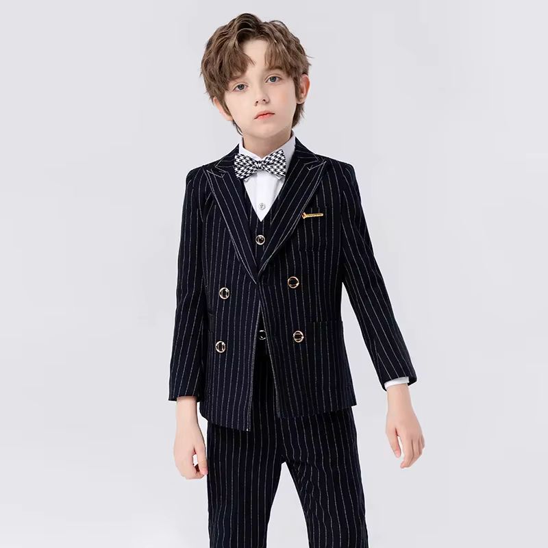 Terno Infantil Masculino Risca de Giz Transpassado Bambino Paletó + Colete + Calça