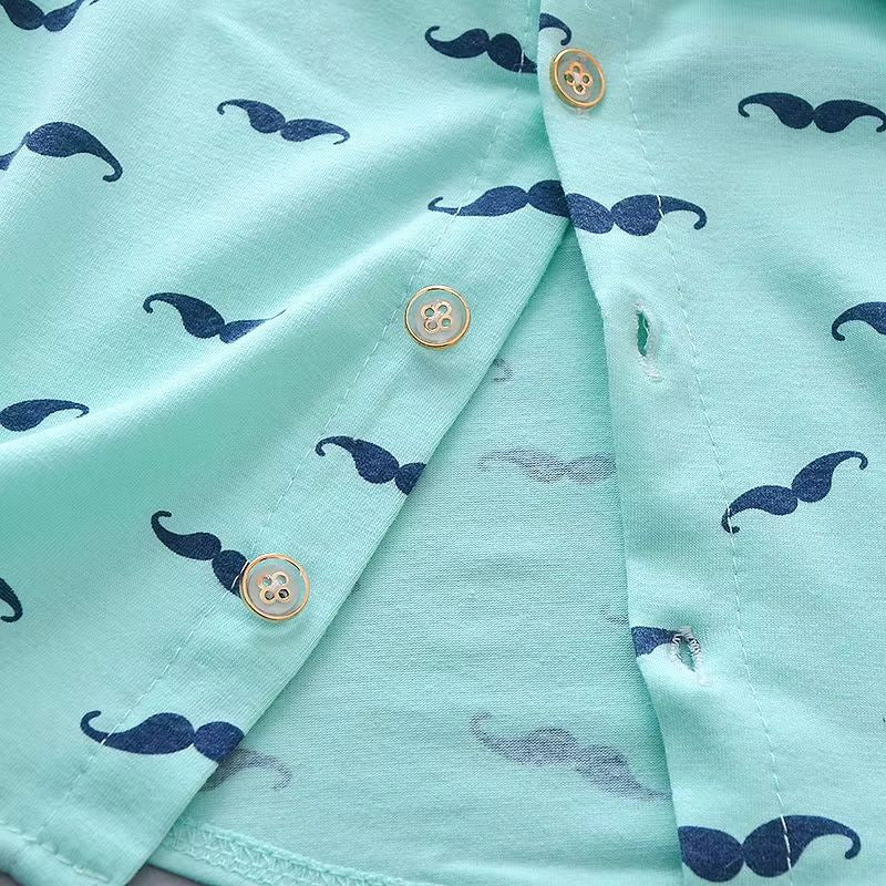 Conjunto infantil masculino estampado bigode, conjunto infantil camisa/short, conjunto infantil de verão, conjunto infantil casual, conjunto infantil menino