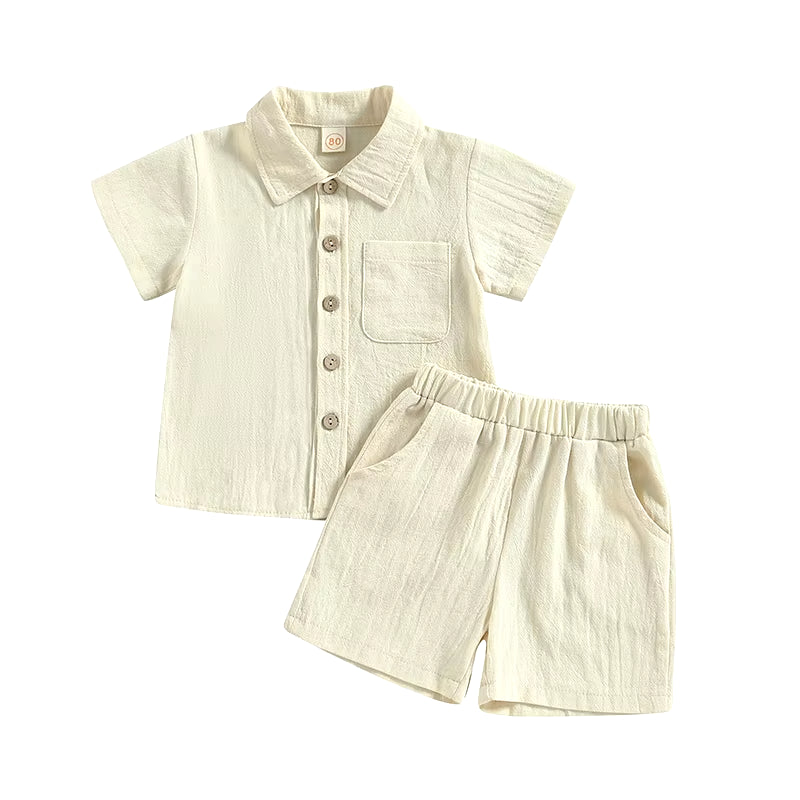 Conjunto infantil masculino bege, conjunto infantil camisa/short, conjunto infantil de verão, conjunto infantil casual bege, conjunto infantil menino bege