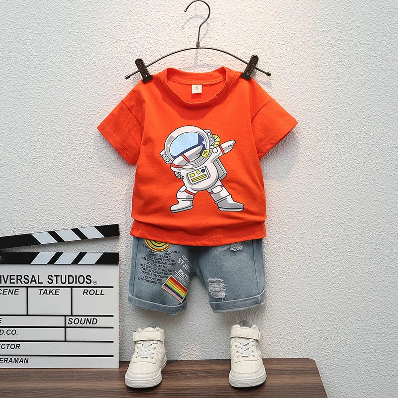 Conjunto infantil masculino astronauta, conjunto infantil camiseta/short, conjunto infantil de verão, conjunto infantil casual, conjunto infantil menino