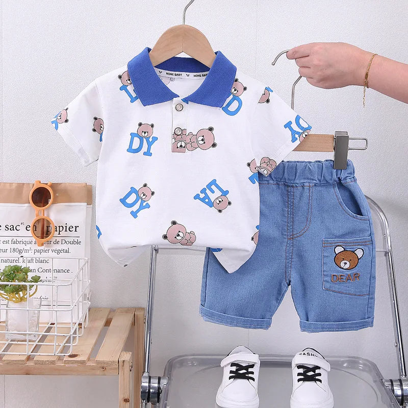 Conjunto infantil masculino ursinho, conjunto infantil camisa/short, conjunto infantil de verão, conjunto infantil casual, conjunto infantil menino