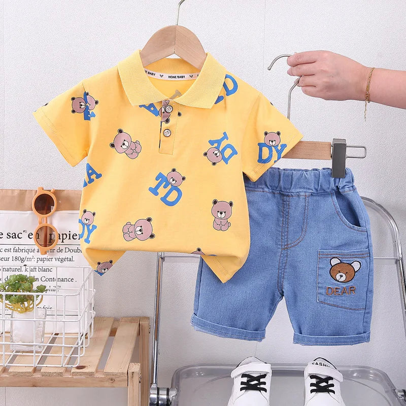 Conjunto infantil masculino ursinho, conjunto infantil camisa/short, conjunto infantil de verão, conjunto infantil casual, conjunto infantil menino