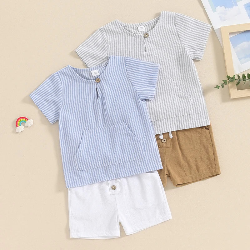 Conjunto menino listrado camisa/short, Conjunto infantil menino, conjunto infantil camisa/short, conjunto infantil de verão, conjunto infantil casual, conjunto infantil menino