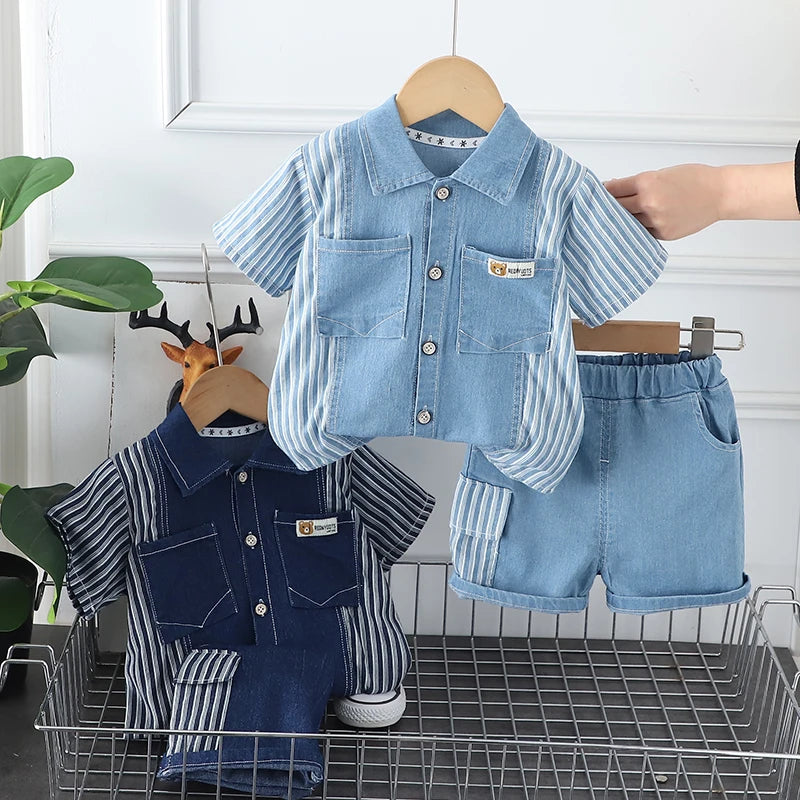 Conjunto infantil masculino, conjunto infantil camisa/short listrado, conjunto infantil de verão, conjunto infantil casual, conjunto infantil menino