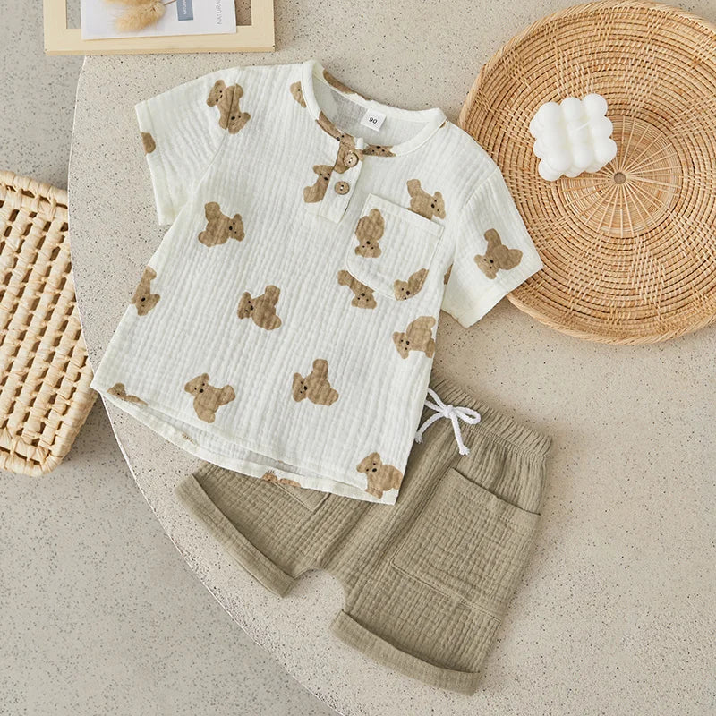 Conjunto Infantil menino estampado ursinho, Conjunto infantil masculino casual, conjunto infantil camisa/short ursinho, conjunto infantil de verão, conjunto infantil casual, conjunto infantil menino