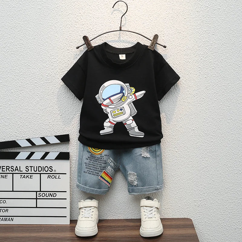 Conjunto infantil masculino astronauta, conjunto infantil camiseta/short, conjunto infantil de verão, conjunto infantil casual, conjunto infantil menino