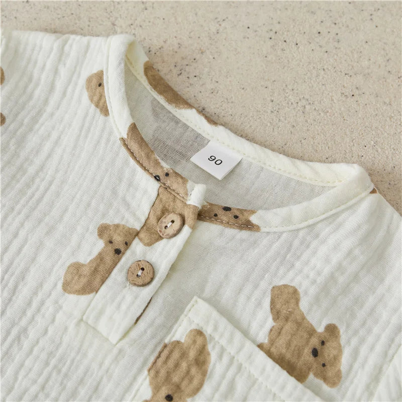 Conjunto Infantil menino estampado ursinho, Conjunto infantil masculino casual, conjunto infantil camisa/short ursinho, conjunto infantil de verão, conjunto infantil casual, conjunto infantil menino