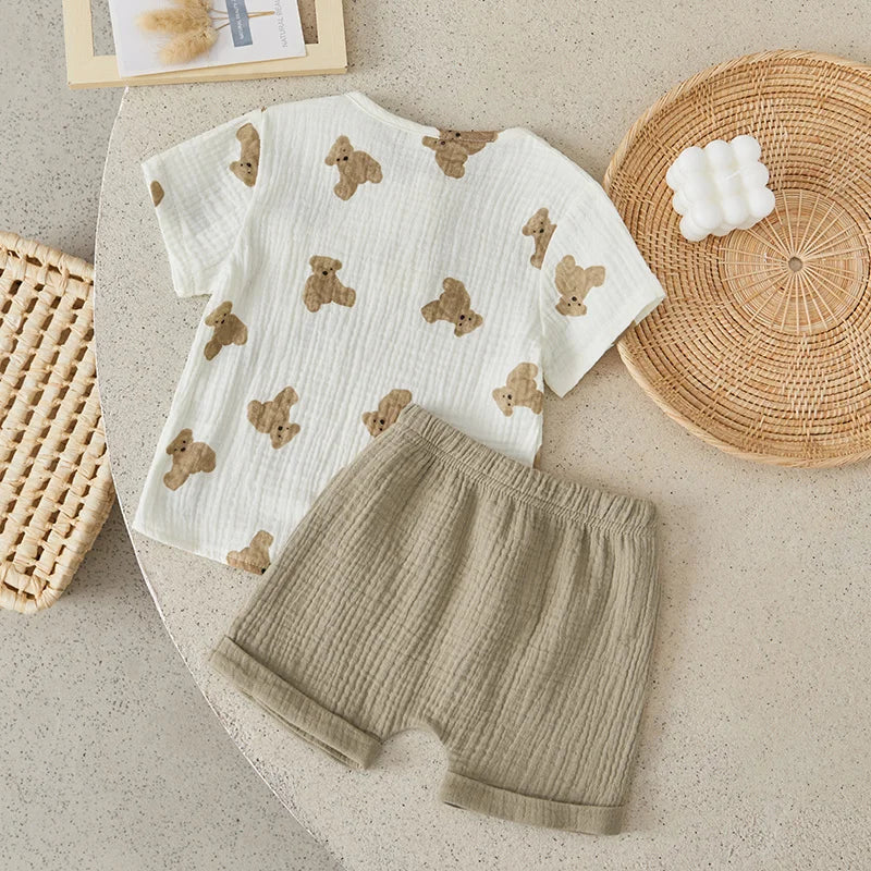 Conjunto Infantil menino estampado ursinho, Conjunto infantil masculino casual, conjunto infantil camisa/short ursinho, conjunto infantil de verão, conjunto infantil casual, conjunto infantil menino