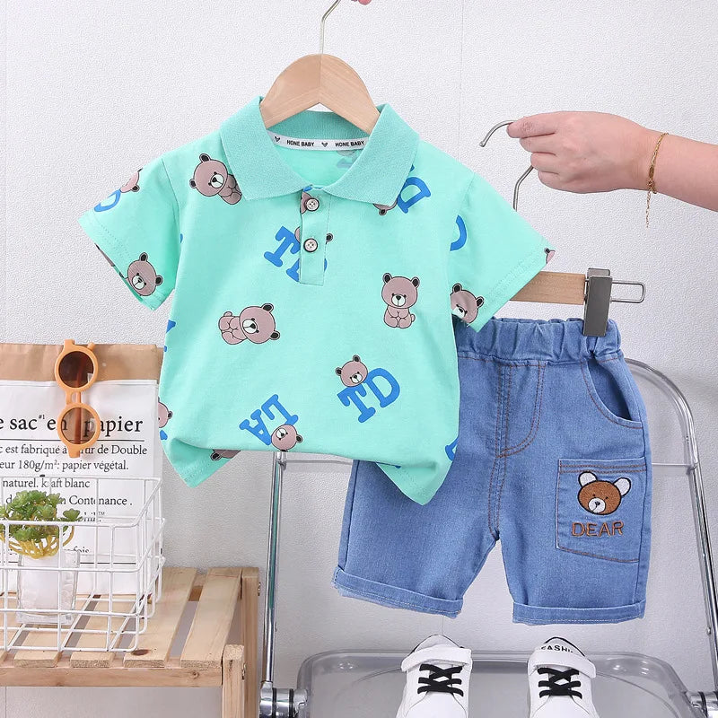 Conjunto infantil masculino ursinho, conjunto infantil camisa/short, conjunto infantil de verão, conjunto infantil casual, conjunto infantil menino