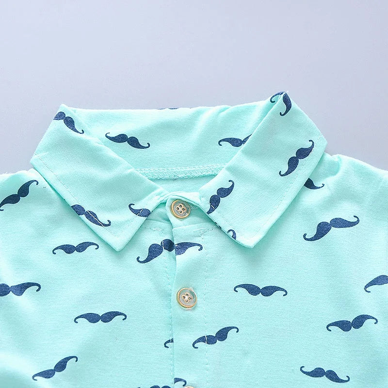 Conjunto infantil masculino estampado bigode, conjunto infantil camisa/short, conjunto infantil de verão, conjunto infantil casual, conjunto infantil menino