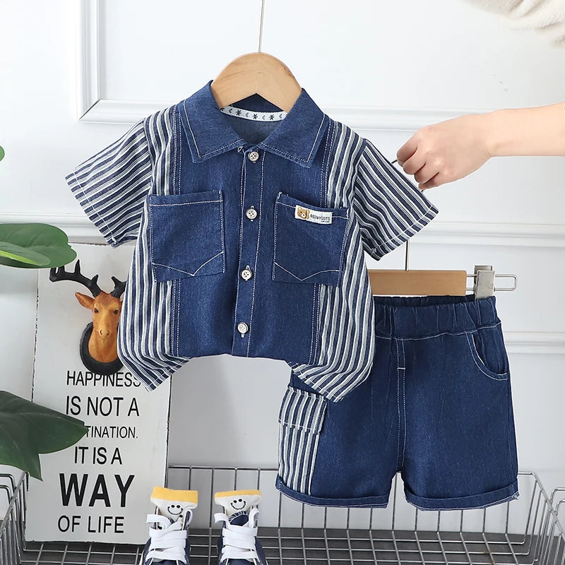 Conjunto infantil masculino, conjunto infantil camisa/short listrado, conjunto infantil de verão, conjunto infantil casual, conjunto infantil menino