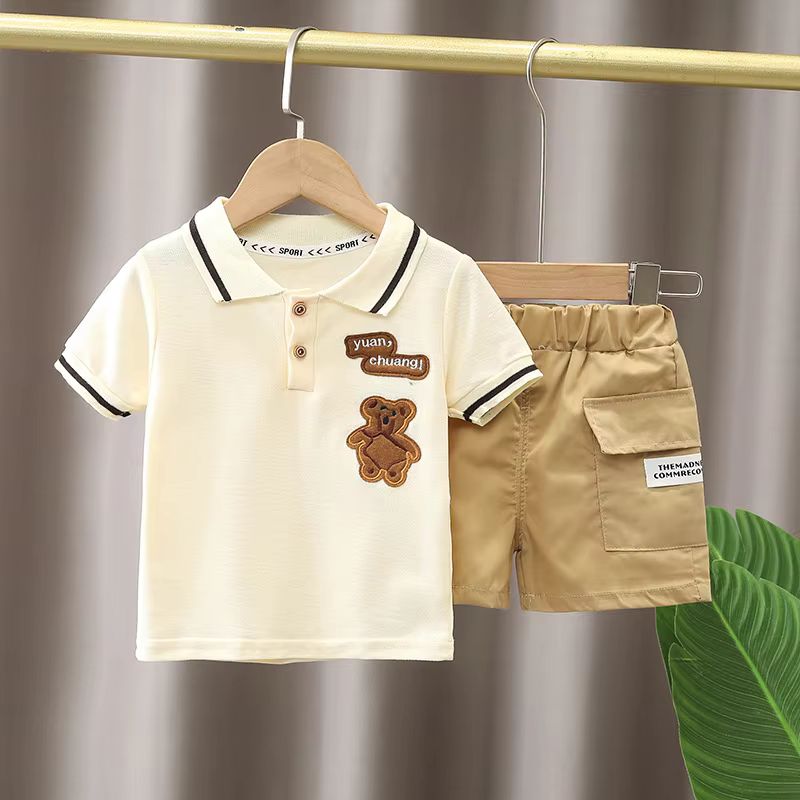 Conjunto infantil masculino de ursinho, conjunto infantil camisa/short, conjunto infantil de verão, conjunto infantil casual, conjunto infantil menino 