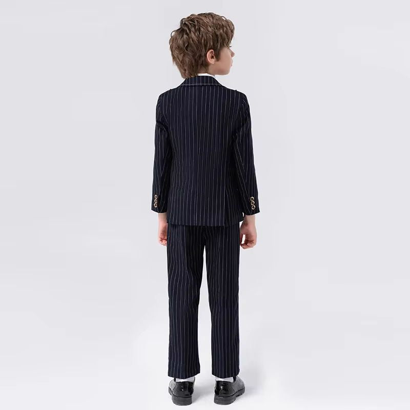 Terno infantil, terno infantil transpassado, terno infantil risca de giz, terno infantil azul escuro, terno infantil azul marinho