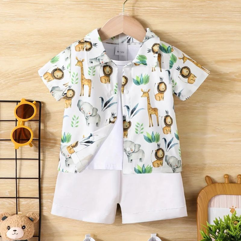 Conjunto Infantil menino animal, Conjunto infantil masculino casual, conjunto infantil camisa/short animal, conjunto infantil de verão, conjunto infantil casual, conjunto infantil menino