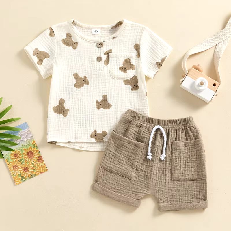 Conjunto Infantil menino estampado ursinho, Conjunto infantil masculino casual, conjunto infantil camisa/short ursinho, conjunto infantil de verão, conjunto infantil casual, conjunto infantil menino