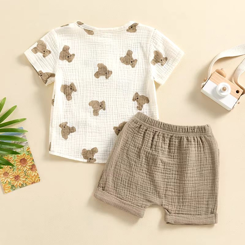 Conjunto Infantil menino estampado ursinho, Conjunto infantil masculino casual, conjunto infantil camisa/short ursinho, conjunto infantil de verão, conjunto infantil casual, conjunto infantil menino