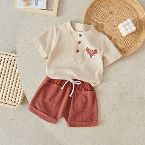 Conjunto infantil masculino vermelho, conjunto infantil camisa/short, conjunto infantil de verão, conjunto infantil casual vermelho, conjunto infantil menino bege