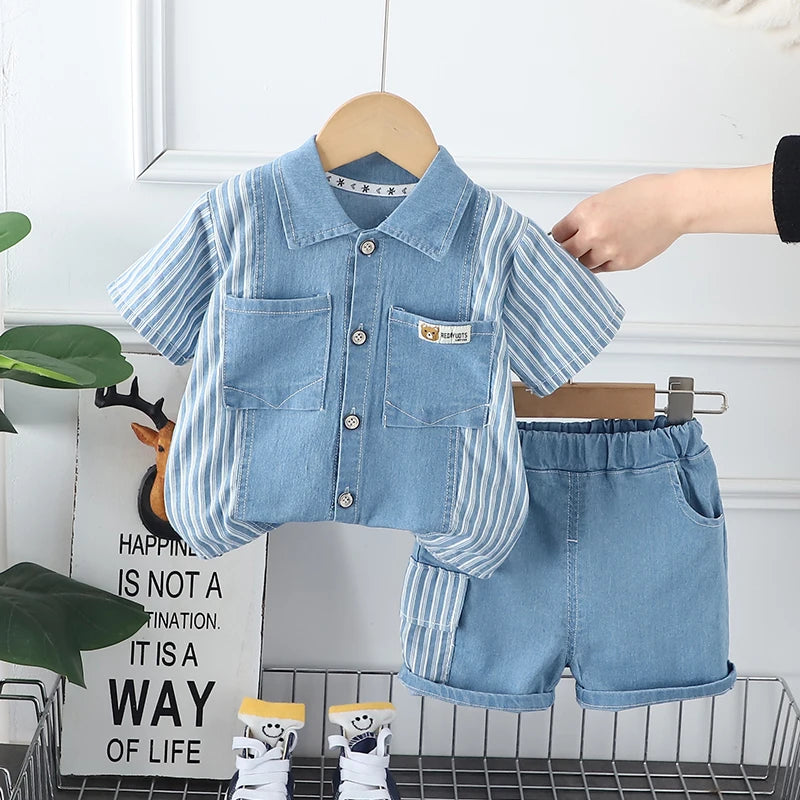 Conjunto infantil masculino, conjunto infantil camisa/short listrado, conjunto infantil de verão, conjunto infantil casual, conjunto infantil menino