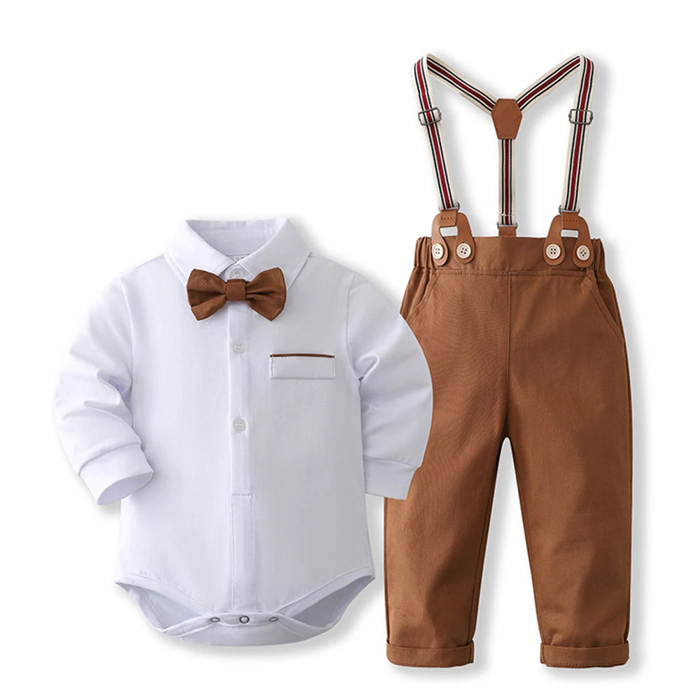 conjunto social infantil masculino, roupa de festa bebê menino, macacão social bebê com suspensório, look elegante bebê menino, roupa para casamento bebê menino







