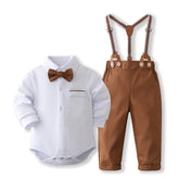 conjunto social infantil masculino, roupa de festa bebê menino, macacão social bebê com suspensório, look elegante bebê menino, roupa para casamento bebê menino







