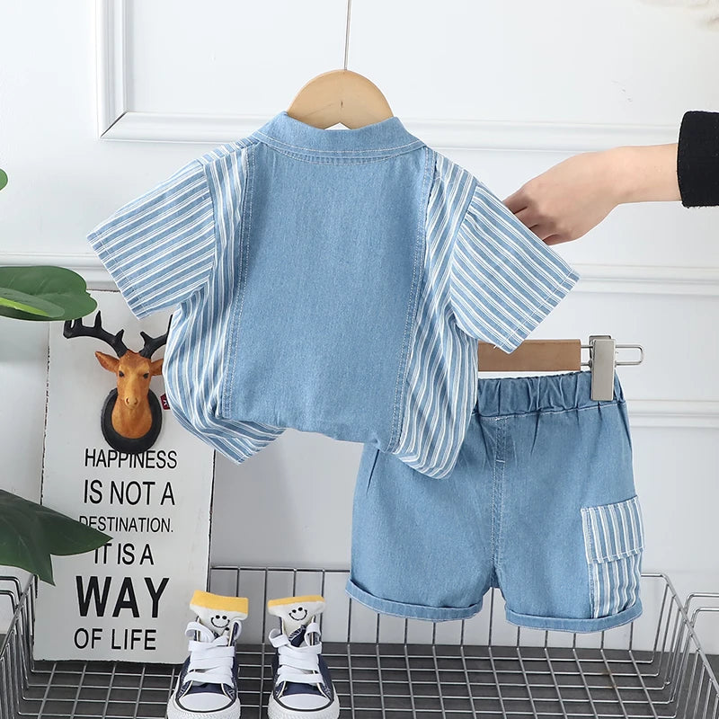 Conjunto infantil masculino, conjunto infantil camisa/short listrado, conjunto infantil de verão, conjunto infantil casual, conjunto infantil menino