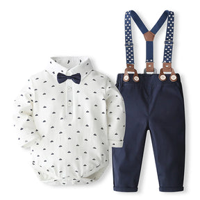 conjunto social infantil masculino, roupa de festa bebê menino, macacão social bebê com suspensório, look elegante bebê menino, roupa para casamento bebê menino







