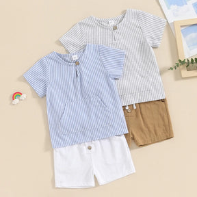 Conjunto menino listrado camisa/short, Conjunto infantil menino, conjunto infantil camisa/short, conjunto infantil de verão, conjunto infantil casual, conjunto infantil menino