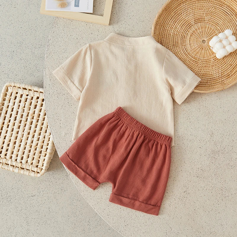 Conjunto infantil masculino vermelho, conjunto infantil camisa/short, conjunto infantil de verão, conjunto infantil casual vermelho, conjunto infantil menino bege