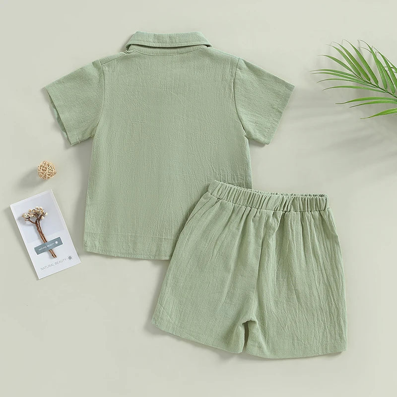 Conjunto infantil masculino verde, conjunto infantil camisa/short, conjunto infantil de verão, conjunto infantil casual verde, conjunto infantil menino verde