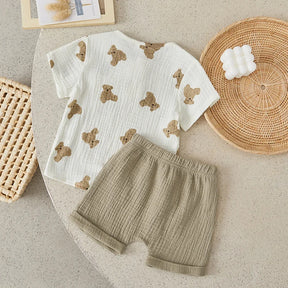 Conjunto Infantil menino estampado ursinho, Conjunto infantil masculino casual, conjunto infantil camisa/short ursinho, conjunto infantil de verão, conjunto infantil casual, conjunto infantil menino