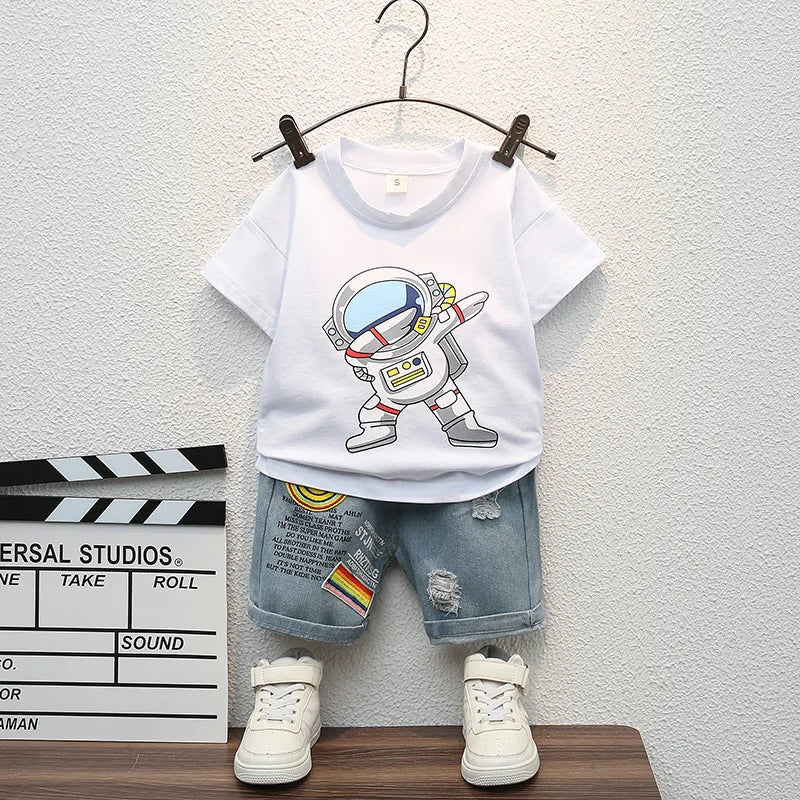Conjunto infantil masculino astronauta, conjunto infantil camiseta/short, conjunto infantil de verão, conjunto infantil casual, conjunto infantil menino 